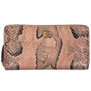 Gucci GG Marmont Double Round Zip Long Wallet Pink Python Leather